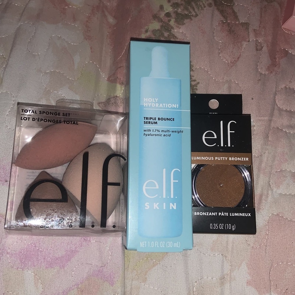 Elf triple bounce serum & elf sponge set & bronzer